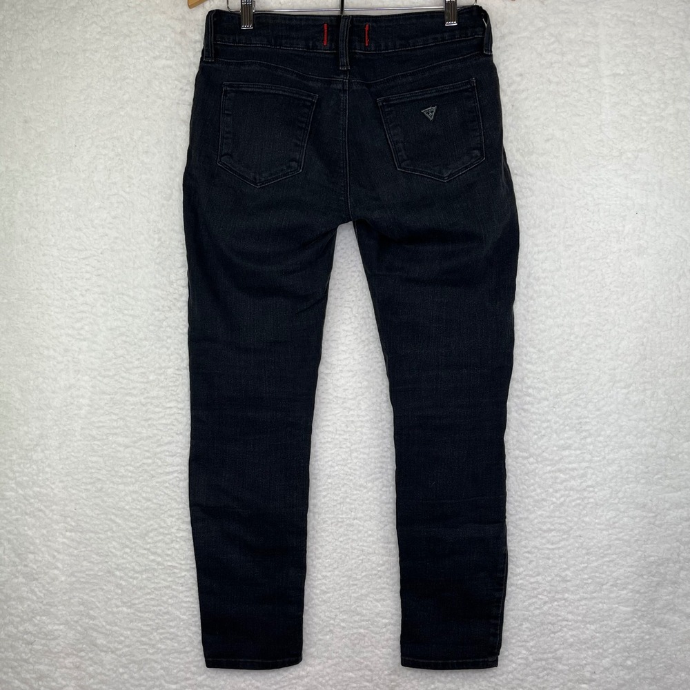 Guess Womens EMMA Skinny Jeans Faded Black Mid Rise Denim Iconic Logo Size 29 - Picture 6 of 16